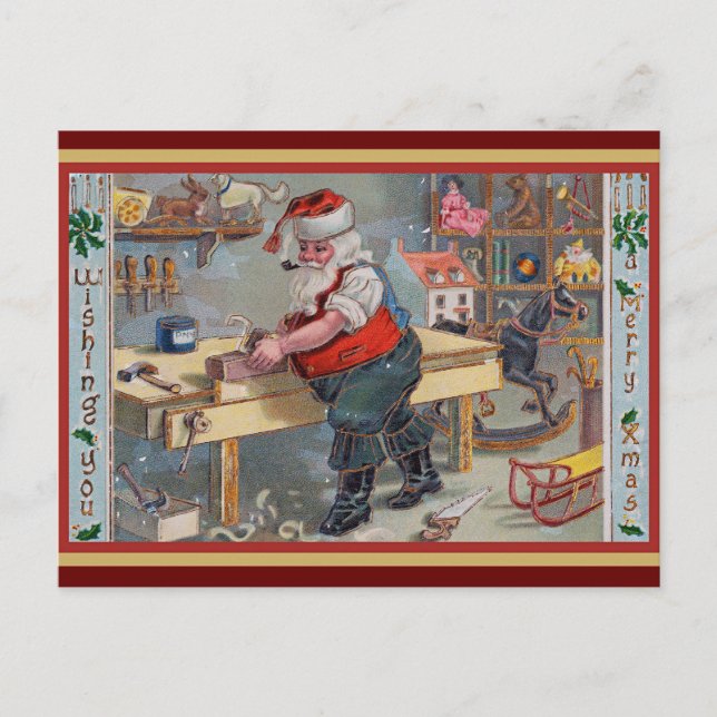 Santa in his Workshop, Merry Christmas, Postcard (Front)