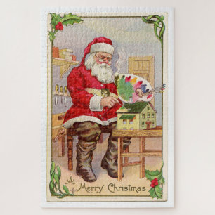 Santa in his workshop vintage retro postcard, jigsaw puzzle