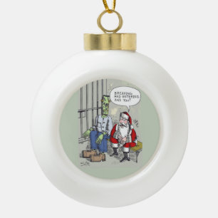 Santa In Jail ceramic ball ornament