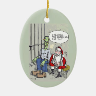 Santa In Jail oval ceramic ornament