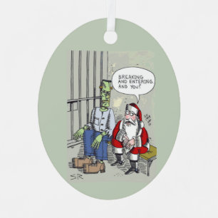 Santa In Jail oval metal ornament