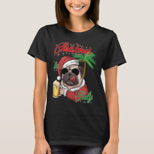 Santa In July Christmas Pug Santa Costume Dog Drin T-Shirt