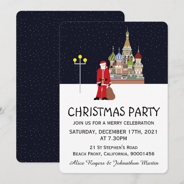 Santa In Moscow Christmas Party Invitation (Front/Back)