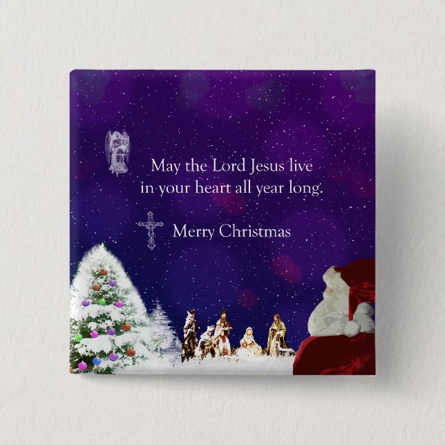 Santa in Nativity 2 Inch Square Button (Front)