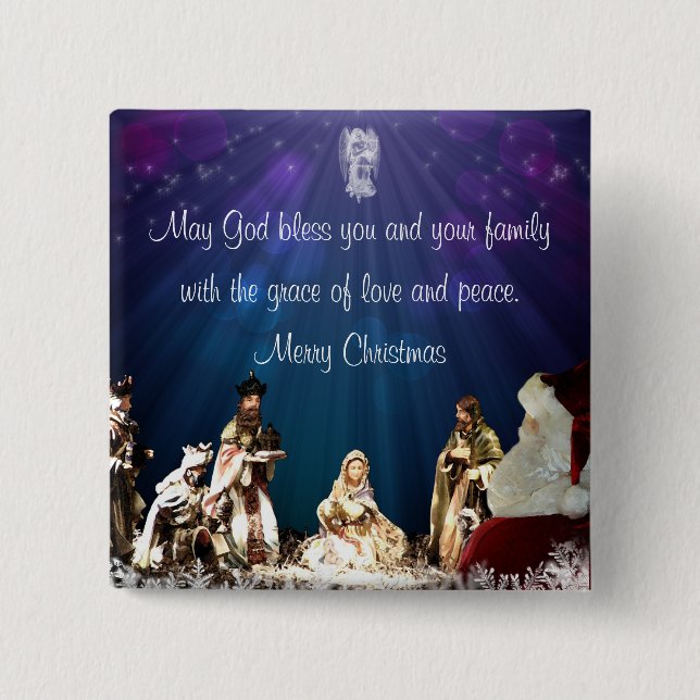 Santa in Nativity 2 Inch Square Button (Front)