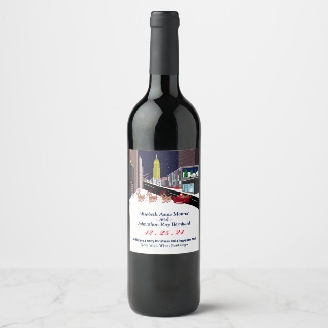 Santa In New York Christmas Wine Label (Front)