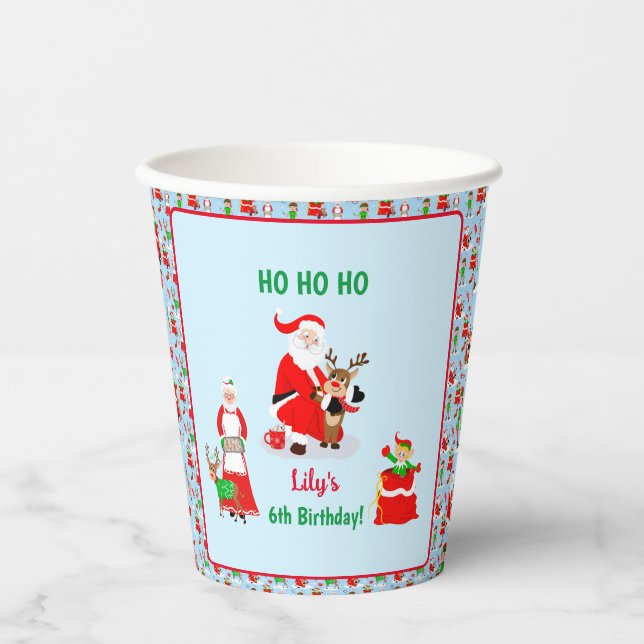 Santa In North Pole Birthday Paper Cups (Front)