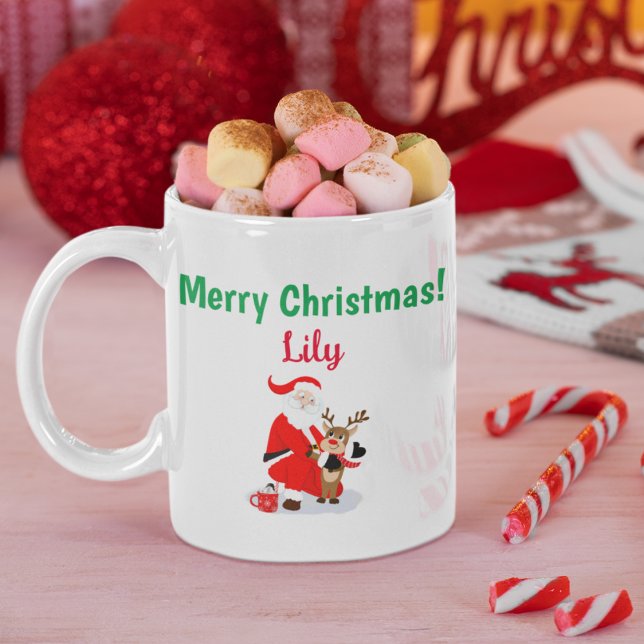 Santa In North Pole with Red-Nosed Reindeer Coffee Mug (Creator Uploaded)
