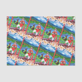 Santa in Paradise with Rudy the Rooster Kauai Tissue Paper