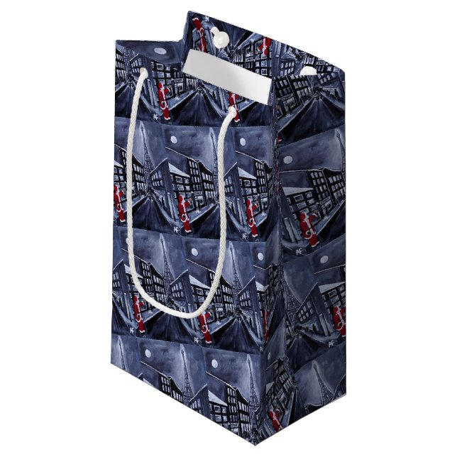 Santa in Paris Painting by Alfred Fox Small Gift Bag (Front Angled)