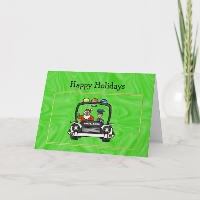 Santa In Police Car Christmas Card (Front)