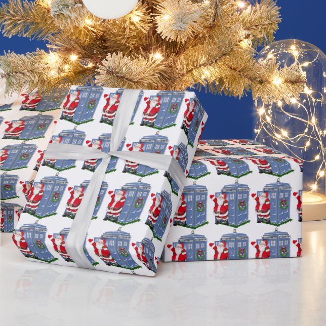 Santa in Police phone booth wrapping apper Wrapping Paper (Holidays)