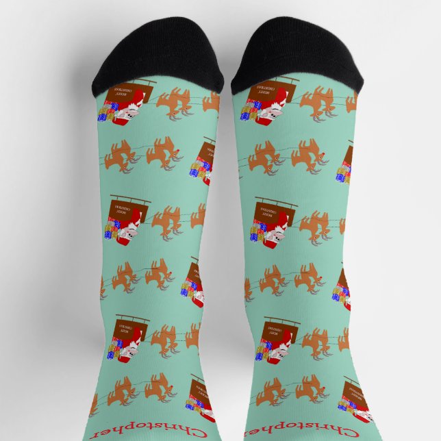 Santa In Sleigh Design Christmas Socks (Top)
