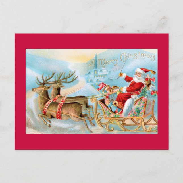 Santa in Sleigh with Reindeer Postcard (Front)