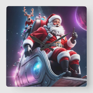 Santa in Space   A Futuristic Christmas Odyssey Square Wall Clock