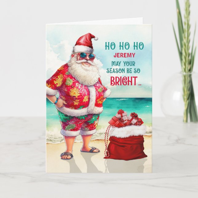 Santa in Sunglasses with Name Funny Christmas Holiday Card (Front)
