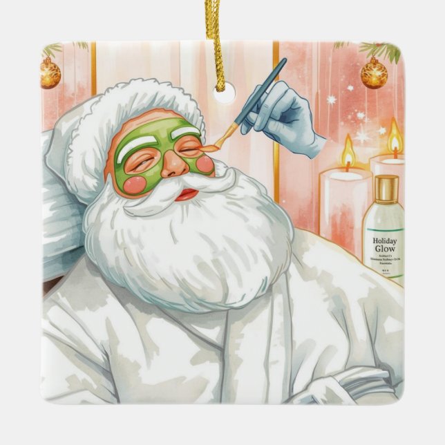 Santa in the Bathtub Spa Christmas themed Ceramic Ornament (Front)