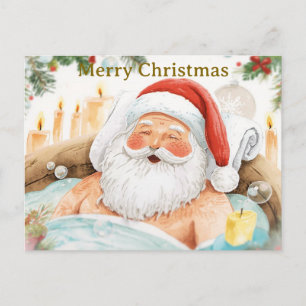 Santa in the Bathtub Spa Christmas themed Holiday Postcard