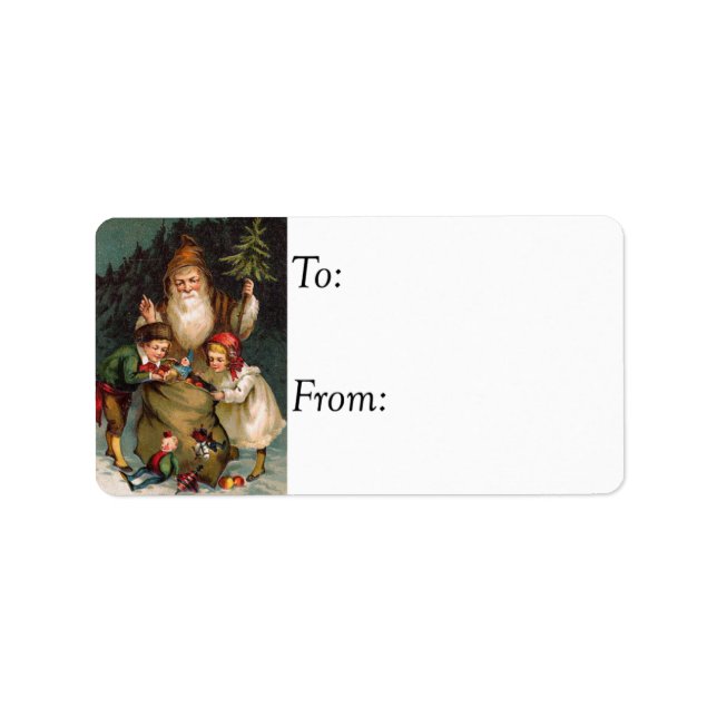 Santa in the Forest Vintage Gift Tag (Front)