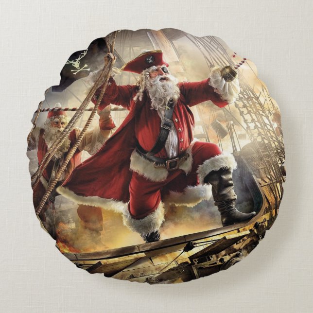 Santa Is A Pirate Round Pillow (Front)