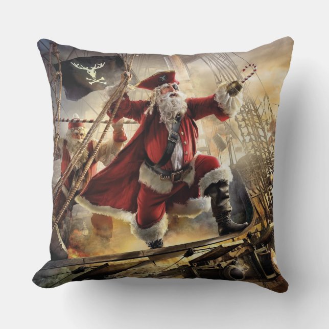 Santa Is A Pirate Throw Pillow (Front)