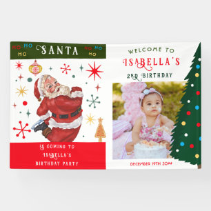 Santa is Coming Any Age Baby Photo 1st Birthday Banner