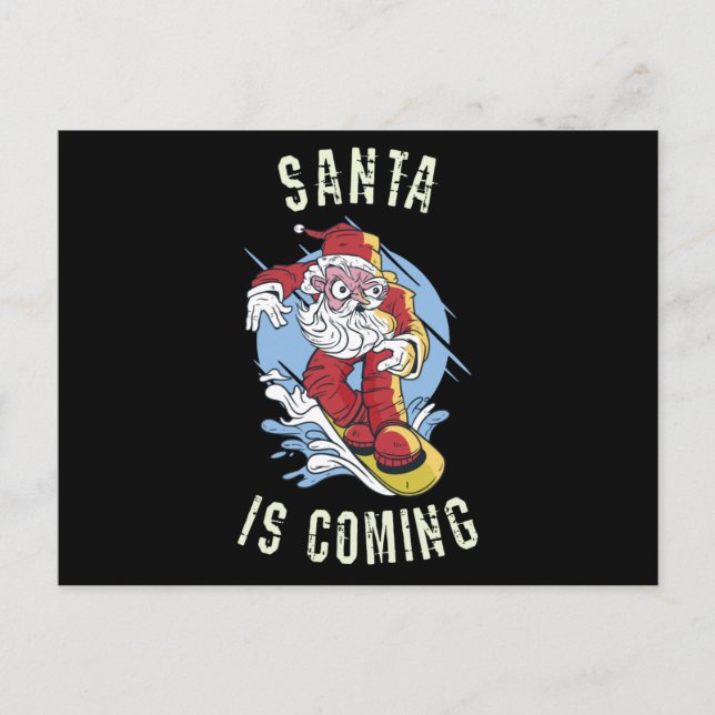 Santa is coming by snowboard postcard (Front)