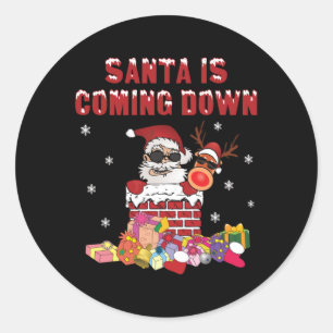Santa is coming down the Chimney Classic Round Sticker