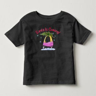 Santa Is Coming Kids Christmas Tree Pink Car Toddler T-shirt