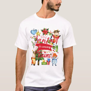 Santa Is Coming To Town - Cute Cows Holiday Party T-Shirt