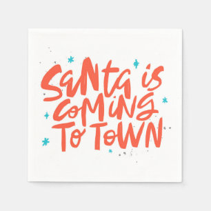 Santa is Coming to Town Holiday Design Napkin