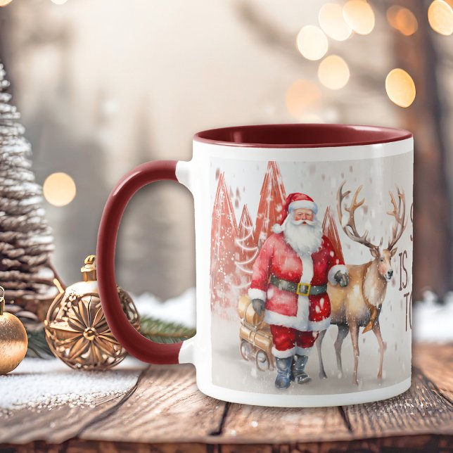 Santa is Coming to Town Reindeer Kids Mug (Creator Uploaded)