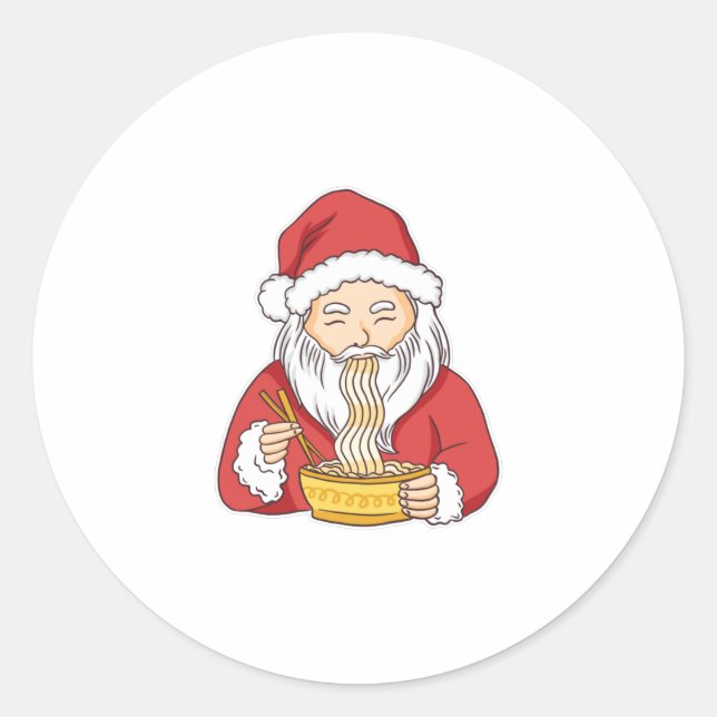 Santa Is Eating Pasta Classic Round Sticker (Front)