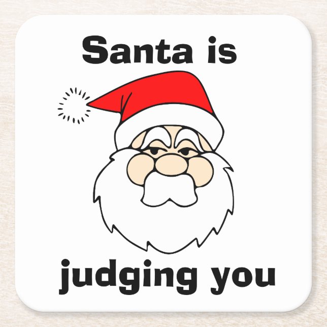Santa is Judging You Square Paper Coaster (Front)