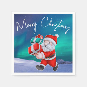 Santa is on his way Northern Lights Christmas Napkin