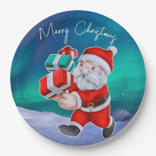 Santa is on his way Northern Lights Christmas Paper Plate