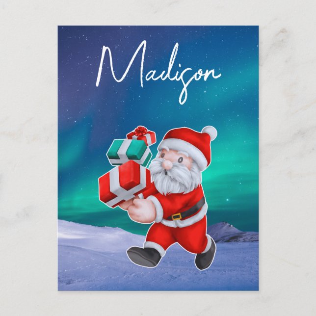 Santa is on his way Northern Lights Christmas Postcard (Front)