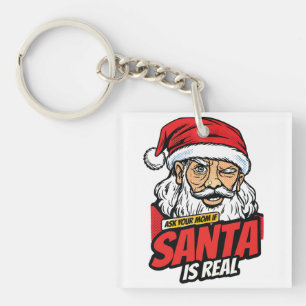 Santa Is Real – Ask Your Mom Pop Art Winking Santa Keychain