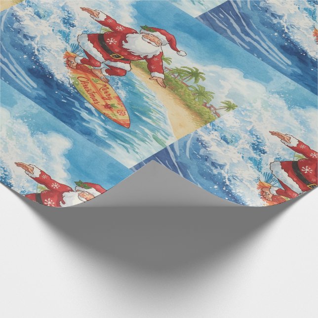 Santa is Surfing Christmas Holiday  Wrapping Paper (Corner)