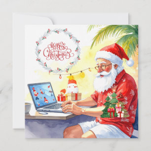 Santa is working on line for Christmas Holiday Card