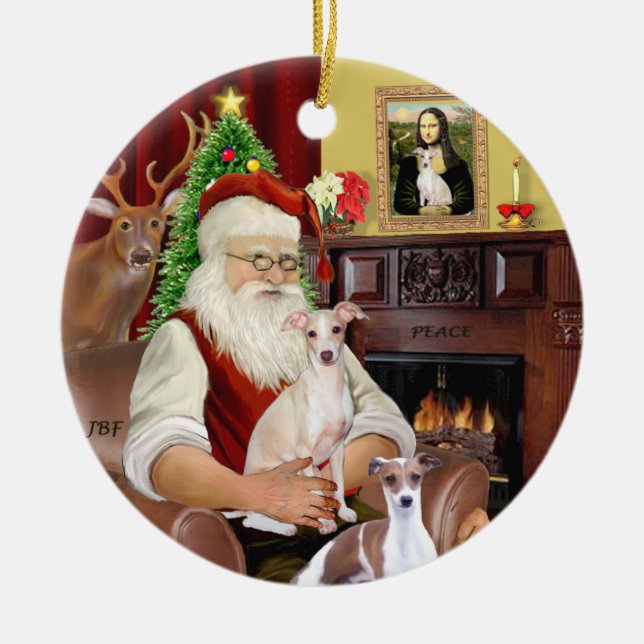Santa - Italian Greyhound (TWO) Ceramic Ornament (Front)