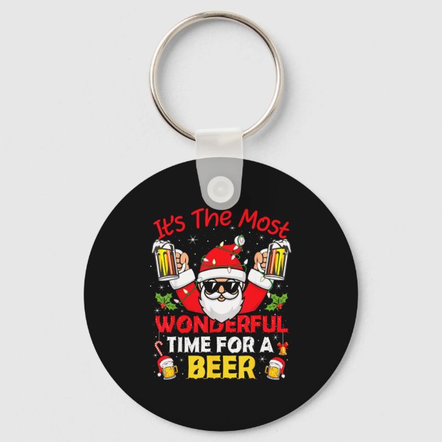 Santa It's The Most Wonderful Time For A Beer Funn Keychain (Front)
