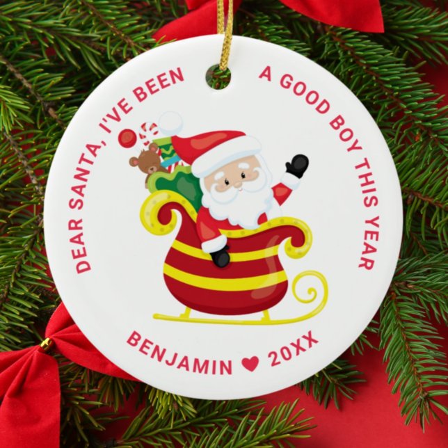 Santa I've Been A Good Boy Photo Christmas Ceramic Ornament (Creator Uploaded)