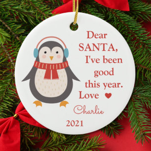 Santa I've Been Good Photo Christmas Penguin Ceramic Ornament