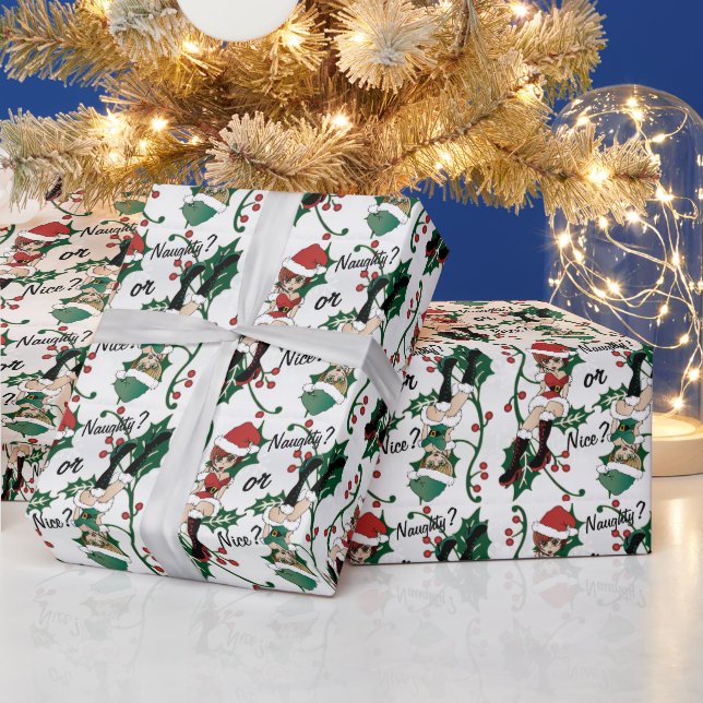 Santa I've been Naughty? or Nice?  -Christmas Girl Wrapping Paper (Holidays)