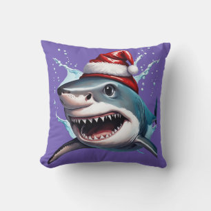 Santa Jaws Christmas Shark Cartoon Art Throw Pillow