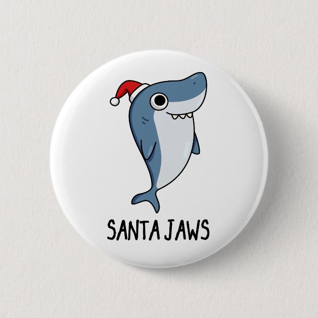 Santa Jaws Funny Shark Christmas Pun 2 Inch Round Button (Front)