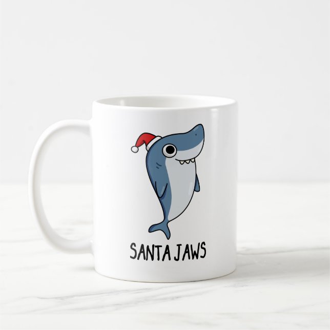 Santa Jaws Funny Shark Christmas Pun Coffee Mug (Left)