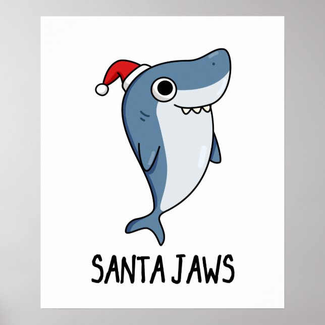 Santa Jaws Funny Shark Christmas Pun Poster (Front)