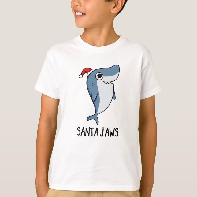 Santa Jaws Funny Shark Christmas Pun T-Shirt (Front)